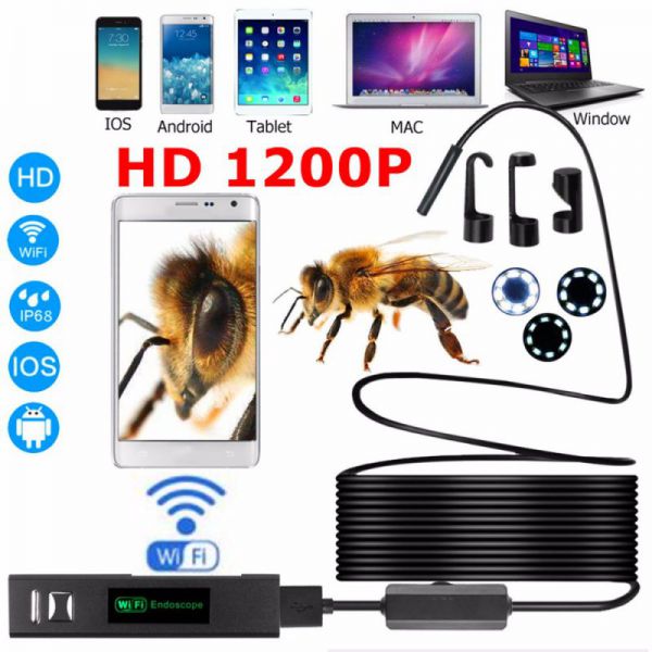 Водонепроницаемый YPC110 эндоскоп WiFi Borescope 8 мм HD 1200 P кабель 10 метров